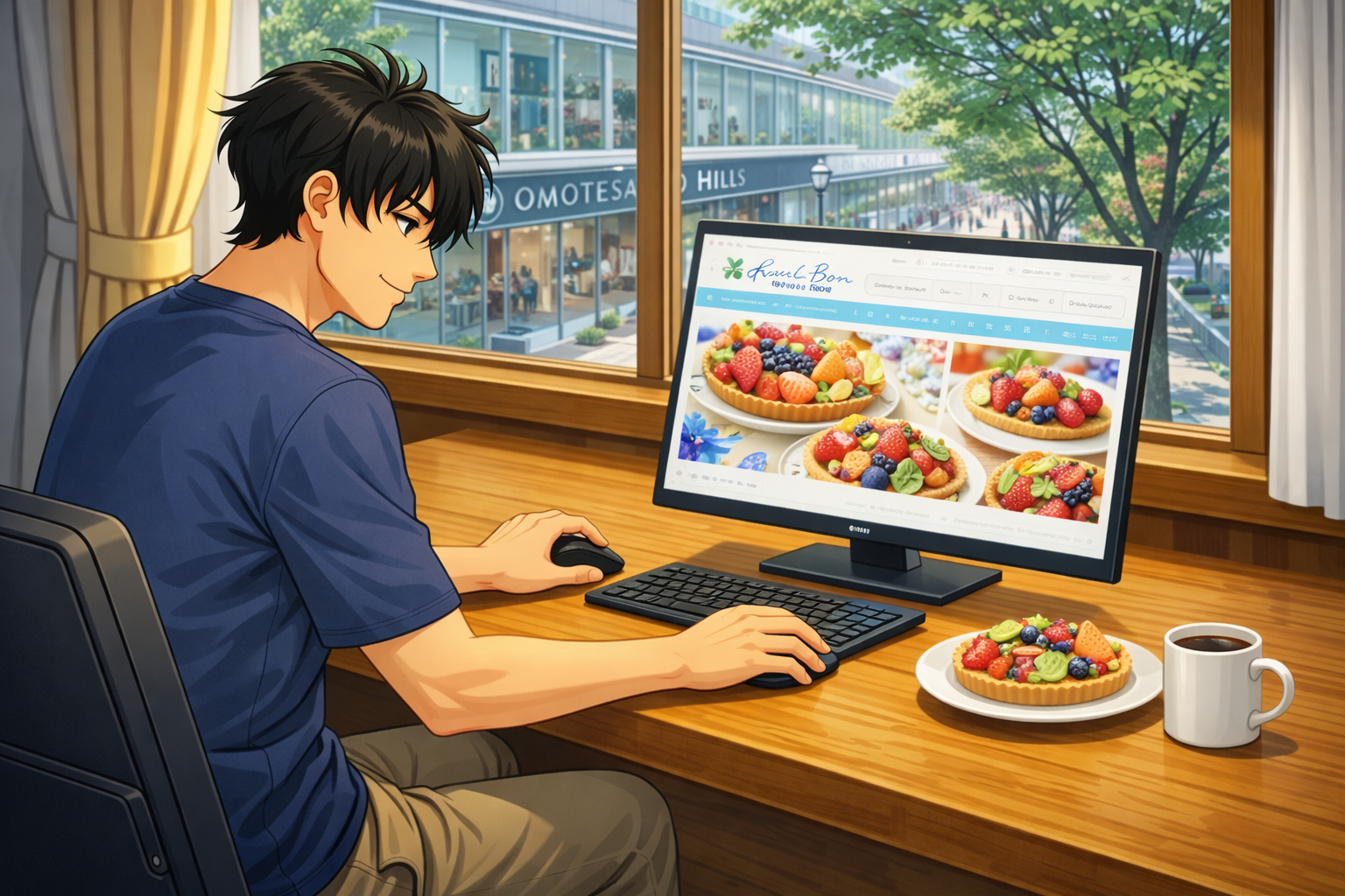 イラスト_主人公_タルトを食べる_キルフェボン